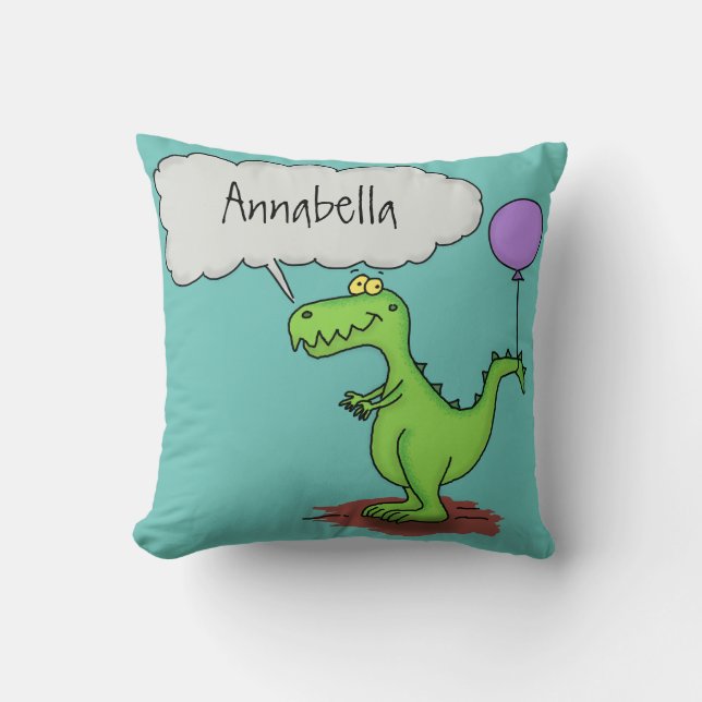Cute fire breathing green funny dragon cartoon cushion (Front)