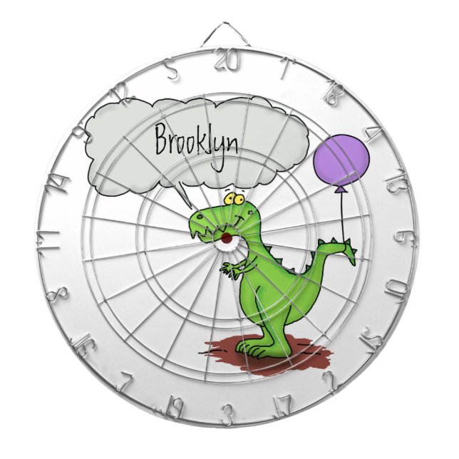 Cute fire breathing green funny dragon cartoon dartboard (Front)