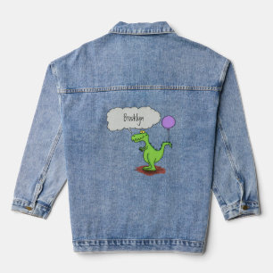 Cute fire breathing green funny dragon cartoon denim jacket