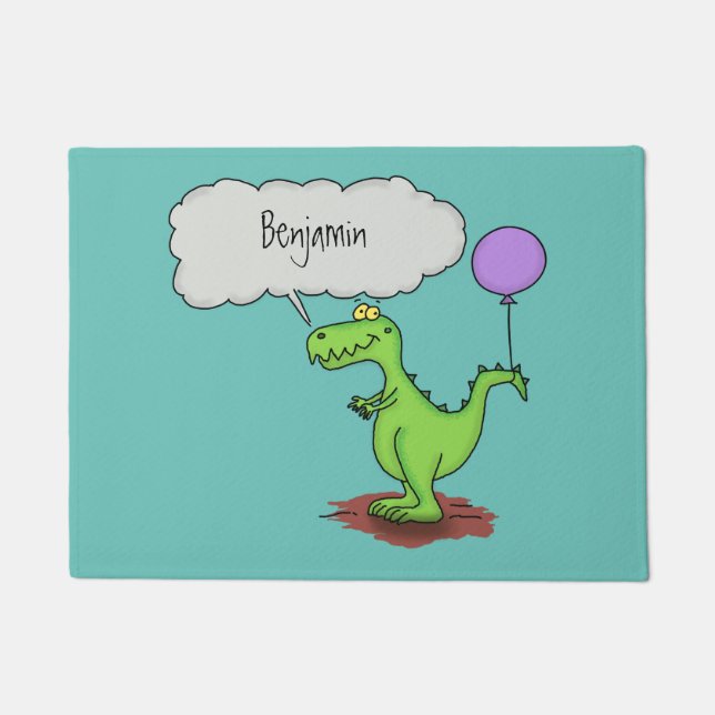 Cute fire breathing green funny dragon cartoon doormat (Front)