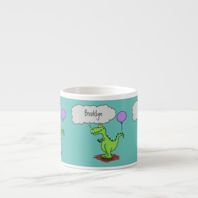 Cute fire breathing green funny dragon cartoon espresso cup (Front)