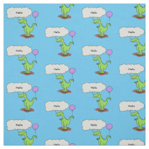 Cute fire breathing green funny dragon cartoon fabric