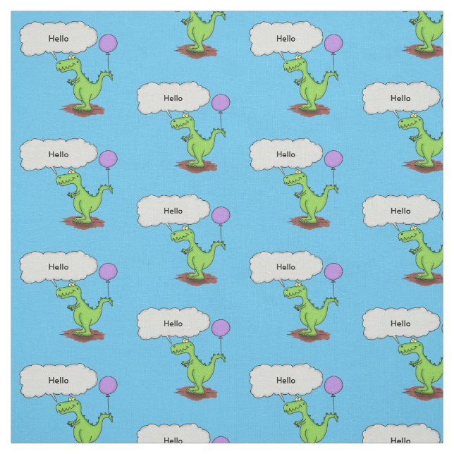 Cute fire breathing green funny dragon cartoon fabric (Swatch)