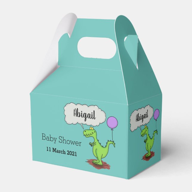 Cute fire breathing green funny dragon cartoon favour box (Front Side)