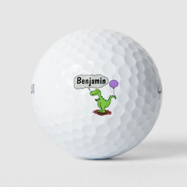 Cute fire breathing green funny dragon cartoon golf balls (Front)