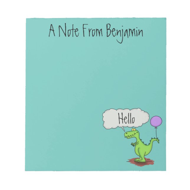 Cute fire breathing green funny dragon cartoon notepad (Front)