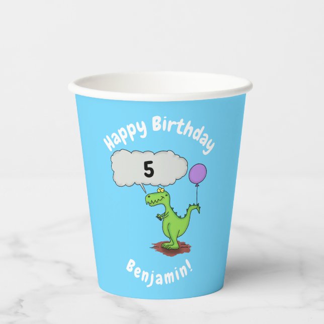 Cute fire breathing green funny dragon cartoon paper cups (Front)