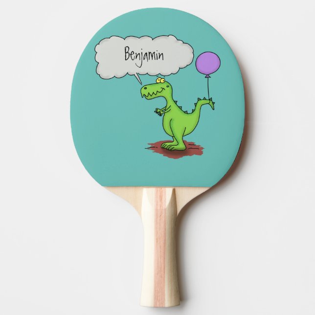 Cute fire breathing green funny dragon cartoon ping pong paddle (Front)