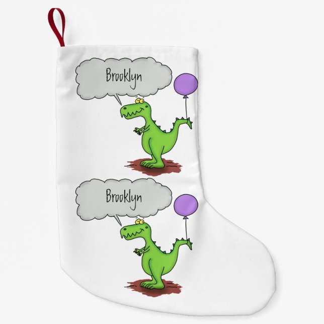 Cute fire breathing green funny dragon cartoon small christmas stocking (Front)