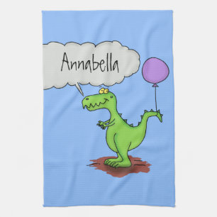 Cute fire breathing green funny dragon cartoon tea towel