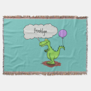 Cute fire breathing green funny dragon cartoon throw blanket