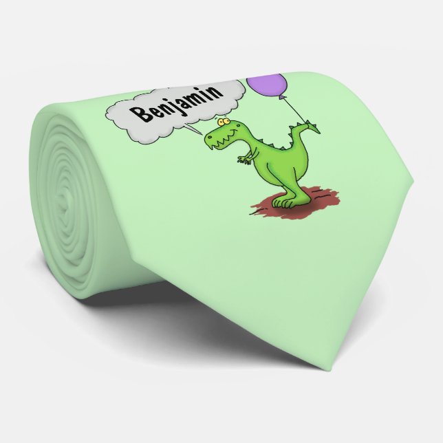 Cute fire breathing green funny dragon cartoon tie (Rolled)