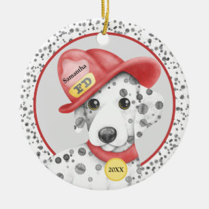 Cute Fire Fighter Dalmatian Puppy Personalised Ceramic Ornament