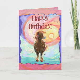 Cute Fire Horse Happy Birthday Card