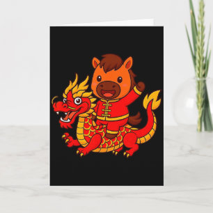 Cute Fire Horse Riding Chinese Dragon Lunar New Ye Card