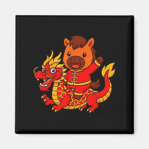Cute Fire Horse Riding Chinese Dragon Lunar New Ye Magnet