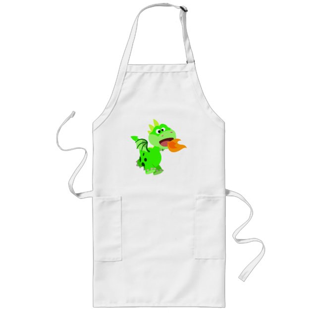 Cute Fire-Spitting Cartoon Baby Dragon Long Apron (Front)