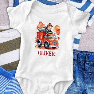 Cute Fire Truck and Firefighter Baby Bodysuit