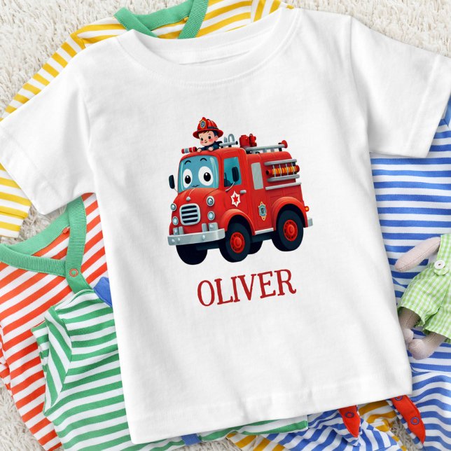 Cute Fire Truck and Firefighter Baby T-Shirt (Creator Uploaded)