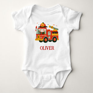 Cute Fire Truck and Fireman Baby Bodysuit