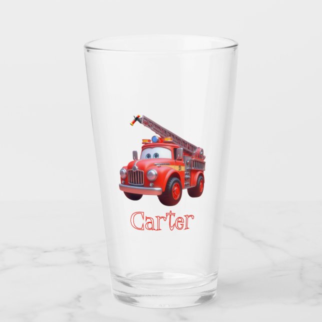 Cute fire truck glass (Front)