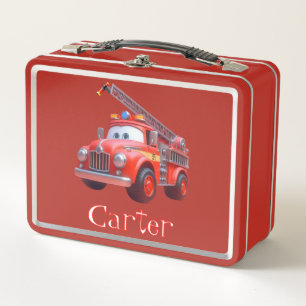 Cute fire truck metal lunch box