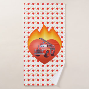 Cute fire truck Valentine's day Bath Towel
