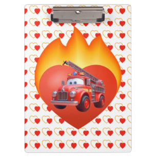 Cute fire truck Valentine's day Clipboard