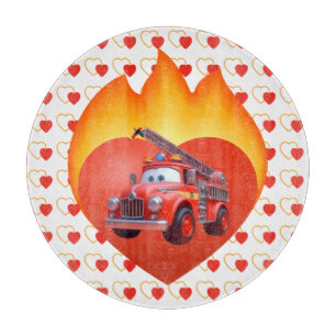 Cute fire truck Valentine's day Cutting Board