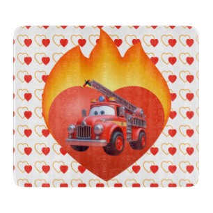 Cute fire truck Valentine's day Cutting Board