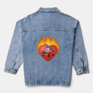Cute fire truck Valentine's day Denim Jacket