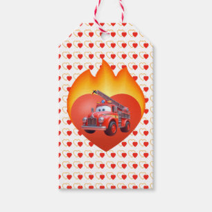 Cute fire truck Valentine's day Gift Tags
