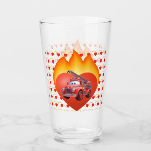 Cute fire truck Valentine's day Glass