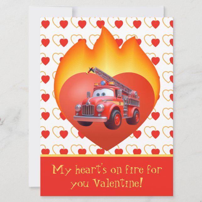 Cute fire truck Valentine's day Holiday Card (Front)
