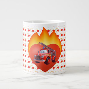 Cute fire truck Valentine's day Large Coffee Mug