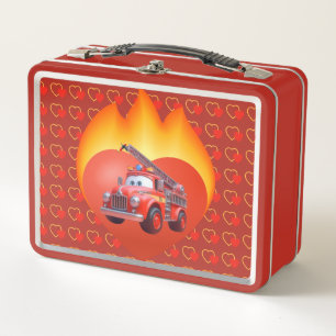 Cute fire truck Valentine's day Metal Lunch Box