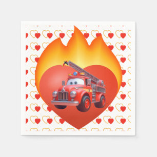 Cute fire truck Valentine's day Napkin