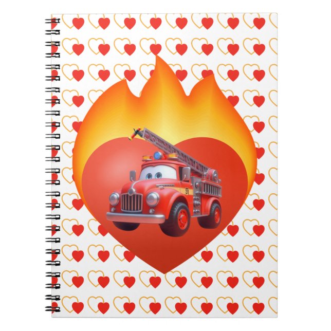 Cute fire truck Valentine's day Notebook (Front)