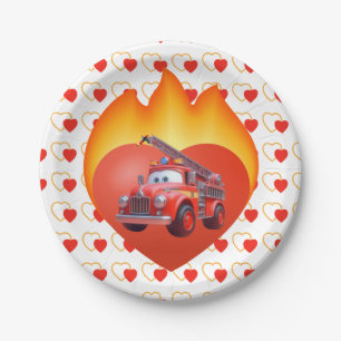 Cute fire truck Valentine's day Paper Plate