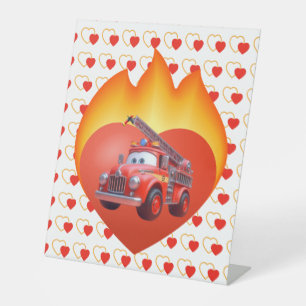 Cute fire truck Valentine's day Pedestal Sign