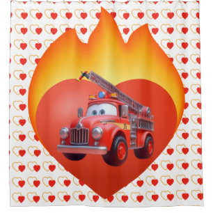 Cute fire truck Valentine's day Shower Curtain