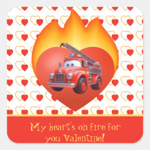 Cute fire truck Valentine's day Square Sticker