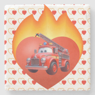 Cute fire truck Valentine's day Stone Coaster