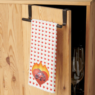 Cute fire truck Valentine's day Tea Towel