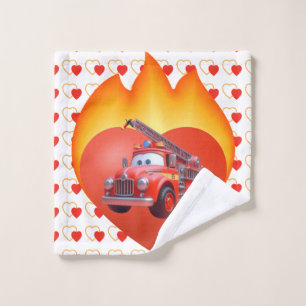 Cute fire truck Valentine's day Wash Cloth