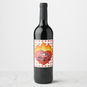 Cute fire truck Valentine's day Wine Label