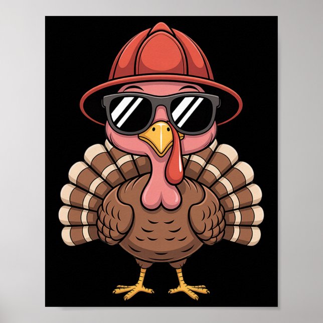 Cute Firefighter Chicken Face Sungles Fall Holiday Poster (Front)
