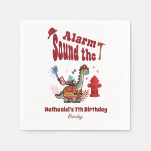 Cute Firefighter Dinosaur roar and rescue Birthday Napkin