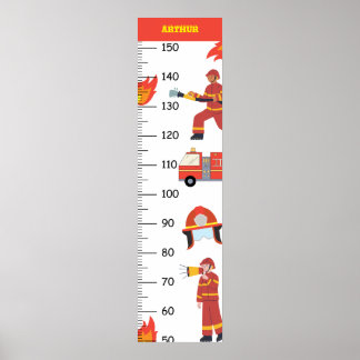 Cute Firefighter Fireman Growth Chart