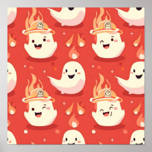 Cute Firefighter Ghost Poster
